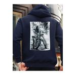 Che Bros Tasarım Baskılı Oversize Kapüşonlu Kadın-Erkek Sweatshirt Lacivert S cheNM485