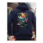 Che Bros Tasarım Baskılı Oversize Kapüşonlu Kadın-Erkek Sweatshirt Lacivert XL cheNM412