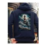 Che Bros Tasarım Baskılı Oversize Kapüşonlu Kadın-Erkek Sweatshirt Lacivert XL cheNM426