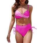 CheChury Kadın bikini seti, boyundan bağlı, çapraz bikini üstü, yüksek bel, sargı bikini altı, derin V yaka, sportif, iki parçalı plaj bikinisi, bükümlü ön mayo, büzme ipli, yan bikini setleri,