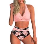 CheChury Push Up İki Parçalı Yüksek Bel Çapraz Sırt Pembe Kadın Bikini