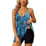 CheChury Tankini kadın mayosu, karın açık, fırfırlı, iki parçalı mayo, push-up mayo, üst parça, şort, bikini seti, spor, plaj, yaz, üst giyim, etek, yüzme şortu seti, yüzme kıyafeti, tankini, kadın,