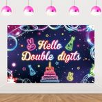 Cheereveal 5x3ft Merhaba Çift Haneli 10. Doğum Günü Partisi Zemin, Neon Barış Dışarı Tek Haneli Fotoğraf Arka Planı, Mutlu Onuncu Doğum Günü Partisi Fotoğraf Stüdyosu Sahne Dekorasyon Malzemeleri