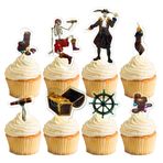 Cheerland 24 adet Karayip Kafatası Korsan Cupcake Topper Cadılar Bayramı Erkek Korsan Kek Süslemeleri Kafatası İskelet Mücevher Hazine Kaptan Kanca Teleskop Direksiyon Doğum Günü Partisi Malzemeleri