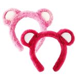 CheeseandU 2 adet pembe ayı kulakları kafa bandı sıcak pembe peluş saç çember sevimli moda kabarık yumuşak peluş ayı kulak şapkaları kadınlar kızlar için makyaj kafa bandı yüz yıkama kafa bandı yeni yıl noel sevgililer günü hediyesi