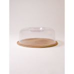 Chef Yuvarlak Ahşap Standlı Plastik Kapaklı Kek Fanusu - 28 x 28 cm