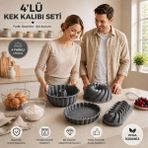ChefTime Premium Döküm 4'lü Gri Kek Kalıbı Seti - Gri - Antrasit