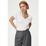 CHEISU Kadın Beyaz Kısa Kol V Yaka Basic T-shirt %100 Pamuk Süprem
