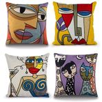 Chenso Picasso 4'lü Set Yastık Kılıfı 45 x 45 cm Vintage Soyut Desen Baskılı Peluş Dekoratif Yastık Kılıfları Modern Kanepeler Yatak Odası Ofis için - 45 x 45 cm_Stil-1