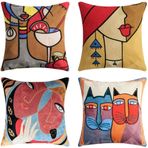 Chenso Picasso 4'lü Set Yastık Kılıfı 45 x 45 cm Vintage Soyut Desen Baskılı Peluş Dekoratif Yastık Kılıfları Modern Kanepeler Yatak Odası Ofis için - 45 x 45 cm_Stil-4