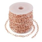 Cheriswelry 25 m Demir Paperclip Zincir 9,5 x 4,5 mm Çapraz Kablo Zinciri Kaynaksız Düz Oval Çapraz Zincir Bağlantı Takı Bilezik Kolye El İşi Yapımı için Makara ile (Pembe Altın)