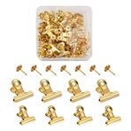 Cheriswelry 40 Set İtme İğneleri Klipsli Bulldog Klipsleri Başparmak Tutucuları ile Kağıt Klipsler Mantar Tahtası Fotoğraf Duvar Bülten Panosu Sanat Eserleri Projeleri (Altın)