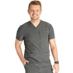 Cherokee 4 Cepli ve Arka Boyunduruk Dikişli Erkek V Yaka Scrub Top CK752A, Heather Kalay, XS