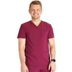 Cherokee 4 Cepli ve Arka Boyunduruk Dikişli Erkek V Yaka Scrub Top CK752A, Şarap, 3XL