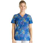 Cherokee Kadın Fırçalama Üstleri V Yaka Baskılı Üst 2 Cepli, Arka Boyunduruk Dikiş ve Yan Havalandırma - CK671, Patchwork Pop, XL