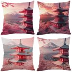 Cherry Blossom Dış Mekan Yastık Kılıfları 4'lü Set Su Geçirmez Pembe 65x65 cm Kırlentler Çift Taraflı Baskılı Keten Görünmez Fermuarlı Yazlık Bahçe Dekoru için Mükemmel