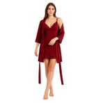 cherry queen Bordo Mikro Penye Dantelli Gecelik & Sabahlık Takımı – Özel Kutulu Premium Ev Giyim (S)