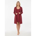 Cherry Queen Kadın Mikro Penye Gecelik ve Sabahlık Seti, Kırmızı, XL, Yumuşak Dantel Detaylı, İnce Askılı, Kuşaklı, Ev Şıklığı ve Uyku için (BORDO, L)