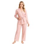 Cherry Queen Kadın Premium Sabahlık Pijama Takımı, İnce Biyeli Şık 2'li Set (Pudra Pembe, M)