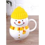 Cherry Sarı Seramik Kardan Adam Mug 300ML Desenli Kupa Yeni Yıl Yılbaşı Teması - Açık Sarı
