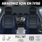 Chery Tiggo Uyumlu Lüx Bel Destekli Yarı Deri Oto Koltuk Kılıfı Mars Serisi Siyah Mavi Renk - Siyah - Mavi