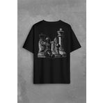 Chess Satranç Taşları Fil At Kale Vezir Santranç Sırt Ön Baskılı Oversize Tişört Unisex T-Shirt