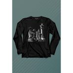 Chess Satranç Taşları Fil At Kale Vezir Santranç Uzun Kollu Tişört Baskılı Çocuk T-Shirt Siyah