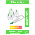 chesstra Premium Kupa Parmak Çekme Selülit Çatlak Giderici Vakumlu Masaj Aleti 6'lı Kupa + Pompa Hacamat Seti