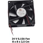 CHESTER 24V Dc 0.15A Brushless Soğutucu Fan 8X8X2.5 cm 80MM Kasa Sanayi Makine Panel Güç Kaynağı Uyumlu Fan - Siyah