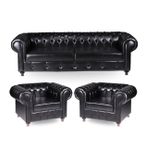 Chester Deri Koltuk Takımı, Siyah