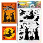 CHGCRAFT Witch Silhouette Clear Stamps Siyah Kedi Şeffaf Damgalar Sihirli Şapka Silikon Clear Stamp Mühürler Kendin Yap Koleksiyon Defteri Fotoğraf Albümü Dekorasyon için, 10,9 x 15,8 cm