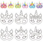 Chiazllta 24 adet renk kendi Unicorn maskesi DIY gökkuşağı kağıt maske zanaat kitleri çocuklar için parti iyilik süslemeleri sınıf ev etkinliği boyama oyunu kızlar için bebekler