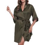 Chic Defend Kadın saten elbise kısa ipeksi bornoz nedime gelin parti elbiseler seksi Kimono pijama cepler ile, Ordu Yeşili, L
