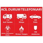 ChicArt Design Studio Acil Durum Telefonları Pvc Plakalı Uyarı Levhası Dekota Dijital Uv Sticker 35X25
