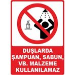 ChicArt Design Studio Duşlarda Şampuan Kullanılamaz Pvc Plakalı Uyarı Levhası Dekota Dijital Baskı Yapışkanlı 12.5X17.5