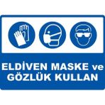 ChicArt Design Studio Eldiven Maske ve Gözlük Kullan Pvc Plakalı Uyarı Levhası Dekota Dijital Baskı Yapışkan 17.5X12.5