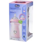 Chicco Natural Feeling Anti-Kolik biberon 6 aylık 330 ml, yumuşak ve esnek silikon vantuzlu bebek şişesi, emzirme için uygundur, pembe