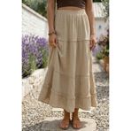 Chiccy Bej Yıkamalı Fırfırlı Lastikli Bel Casual Müslin Uzun Bol Dokuma Etek 98 60
