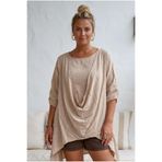 Chiccy Bej Yuvarlak Yaka 3/4 Kol İkili Set Casual Pamuklu Salaş Dokuma Bluz 80 63