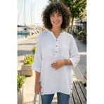 Chiccy Beyaz Hakim Yaka 3/4 Kol Düğmeli Çift Cepli Yanları Düğmeli Casual Müslin Dokuma Bluz 70 65