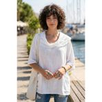Chiccy Beyaz Şal Yaka Kısa Kol Çift Cepli Casual Keten Görünümlü Geniş Kesim Dokuma Bluz 65 83