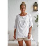 Chiccy Beyaz Yuvarlak Yaka 3/4 Kol İkili Set Casual Pamuklu Salaş Dokuma Bluz 80 63