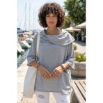 Chiccy Gri Şal Yaka Kısa Kol Çift Cepli Casual Keten Görünümlü Geniş Kesim Dokuma Bluz 65 70
