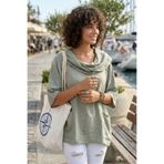 Chiccy Haki Şal Yaka Kısa Kol Çift Cepli Casual Keten Görünümlü Geniş Kesim Dokuma Bluz 65 70