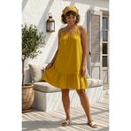 Chiccy Hardal Eteği Fırfırlı Ayarlanabilir Askılı Casual Viskon Standart Dokuma Elbise 95 64