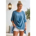 Chiccy İndigo Yuvarlak Yaka 3/4 Kol İkili Set Casual Pamuklu Salaş Dokuma Bluz 80 63