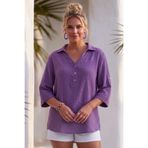 Chiccy Lila Gömlek Yaka Düğmeli 3/4 Kol Casual Müslin Oversize Dokuma 67 67