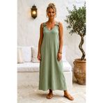 Chiccy Mint Askılı Bağlamalı Yarım Astarlı Kuş Gözlü Casual Müslin Uzun Dokuma Elbise 0 0