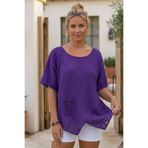 Chiccy Mor Havuz Yaka Kısa Kol Cepli Brodeli Asimetrik Casual Keten Görünümlü Oversize Dokuma Bluz 75 67