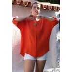 Chiccy Narçiçeği Havuz Yaka Düğmeli 3/4 Kol Yıkamalı Casual Müslin Dokuma Bluz 75 70